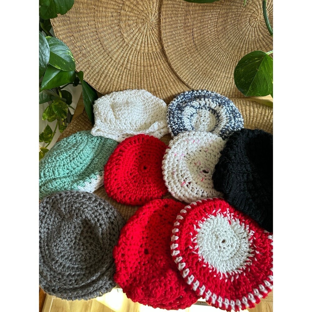 Lot of 9 Small hand knit Beret hats